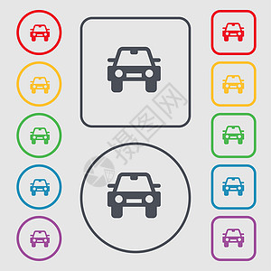 自动图标符号 圆形上的符号和带框架的平方按钮运输物流插图车皮卡车船运轿跑车小巴运动速度图片
