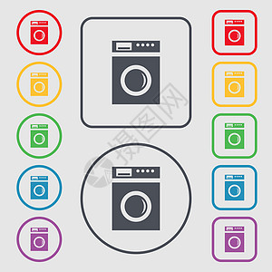 清洗机图标符号 圆形和带框的方键上的符号符号图片