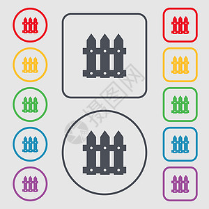 栅栏图标符号 圆形上的符号和带边框的平方按钮图片