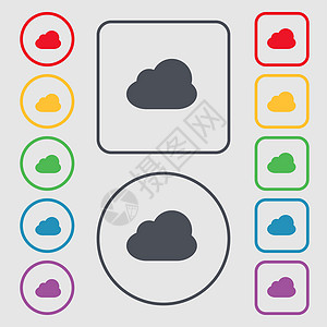 云形图标符号 圆形上的符号和带框架的平方按钮图片