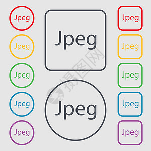 文件 JPG 标志图标 下载图像文件符号 带有框架的圆形和方形按钮上的符号图片