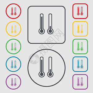 温度计温度图标符号 圆形上的符号和带框架的平方按钮图片