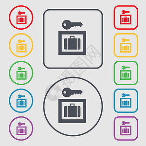 行李存储图标符号 圆形上的符号和带框的平方按钮图片