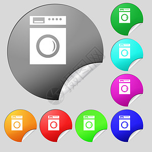 洗涤机图标符号 8个多色圆钮和贴纸图片