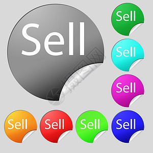 出售符号图标 贡献者收入按钮 一组8个多色圆环按钮 贴纸图片