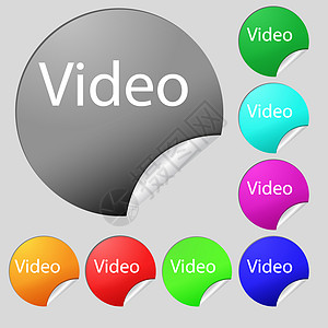 播放视频符号图标 玩家导航符号 一组8个多色圆环按钮 标签图片
