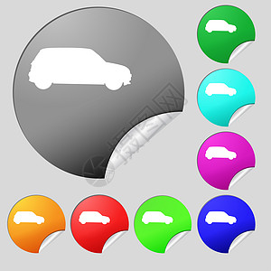 吉普车图标符号 一套8个多色圆钮和贴纸图片