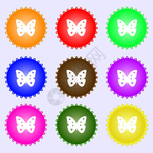 蝴蝶符号图标 昆虫符号 九种不同颜色的标签背景图片