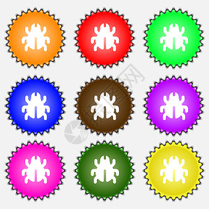 軟體臭虫 病毒 消毒 甲虫图标符号 一组九种不同颜色的标签图片