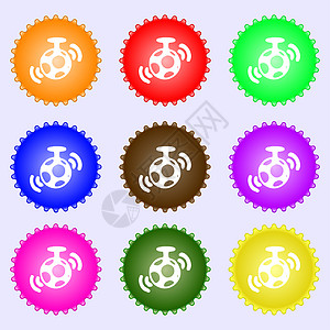 镜球迪斯科图标符号 一组九种不同颜色的标签图片