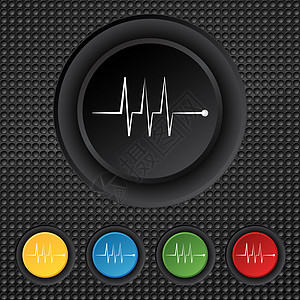 心电图监测符号图标 心脏击打符号 设置多彩的按钮监视器医疗心脏病学有氧运动海浪电视边界医生药品插图图片