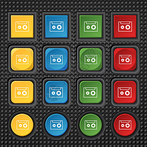 磁带符号图标 音频卡塞特符号 一组彩色按钮歌曲音乐绘画工作室录音机文化技术娱乐插图袖珍图片