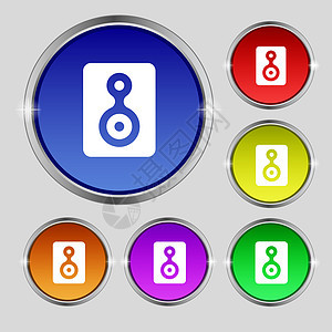 视频磁带图标符号 在亮彩色按钮上的圆形符号图片