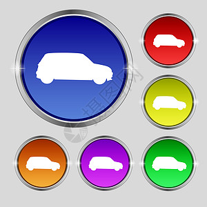 吉普车图标符号 亮彩色按钮上的圆形符号图片
