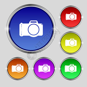 照相机标志图标 数字符号 设置彩色按钮镜片邮票照片摄影师边界相机质量闪光令牌插图图片
