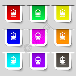 列图标符号 您设计时的多色现代标签集城市乘客运输火车隧道货物车轮时间旅行地铁图片