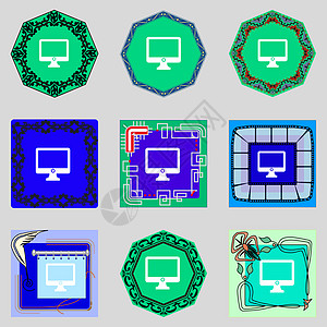 计算机宽屏监视器符号图标 设置 colur 按钮海豹圆圈质量令牌徽章屏幕电视标签电脑邮票图片