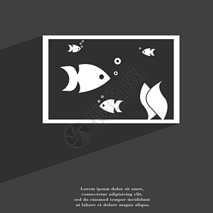 水族馆 水神中的鱼类符号 平坦的现代网络设计 长阴影和空间 您文本图片