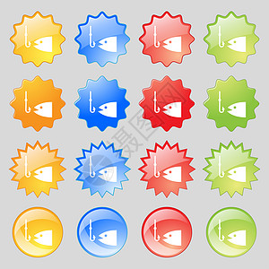 钓鱼图标符号 您设计时需要16个彩色现代按钮图片