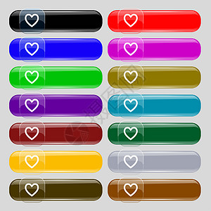 LOVE图标医疗心脏 Love 图标符号 从14个多色玻璃按钮设置为文本位置背景