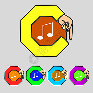 音乐音符符号图标 音乐符号 设置彩色按钮徽章海豹钥匙插图邮票质量笔记创造力令牌标签背景图片