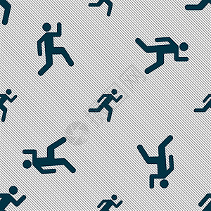 正在运行人的图标符号 无缝模式与几何纹理男性网络运动员行动慢跑民众竞赛速度活动训练图片