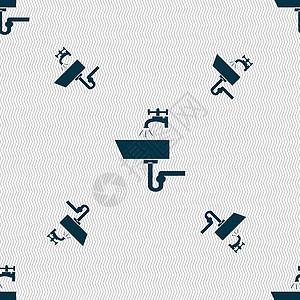 Washbasin 图标符号 无缝模式与几何纹理卫生间房间柱塞洗澡龙头洗手间盥洗卫生盆地陶瓷图片