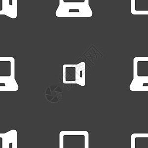 笔记本图标符号 灰色背景上的无缝图案键盘互联网屏幕网络桌面剪裁插图药片软垫技术图片