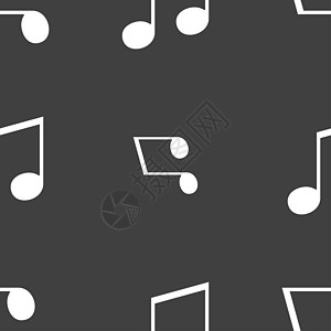 音符 音乐 铃声图标符号 灰色背景上的无缝图案光盘打碟机电话体积记录歌曲笔记收音机列表互联网图片