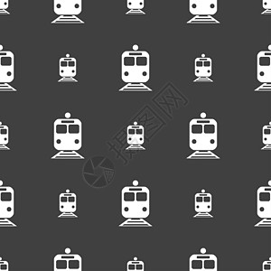 列图标符号 灰色背景上的无缝图案座位路线列车机车运输速度车轮旅客货物旅行图片