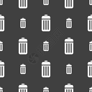 垃圾图标符号 灰色背景上的无缝图案盒子界面全球篮子瓶子回收塑料艺术绿色营销图片