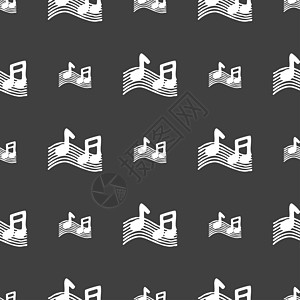 音符 音乐 铃声图标符号 灰色背景上的无缝图案信号电话电脑制作者互联网立体声气氛记录乐器插图图片