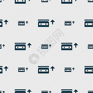 音频磁带图标符号 无缝图案和几何纹理盒子盘子空白岩石控制板旋律派对娱乐黑色塑料图片