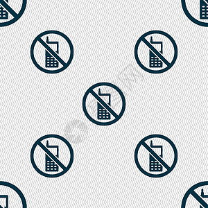 移动电话是被禁止的图标符号 无缝模式与几何纹理手机警报横幅插图徽章禁令通讯器电话细胞安全图片