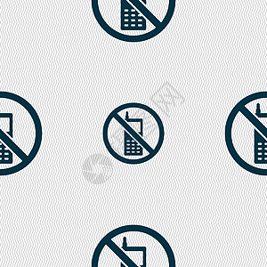 移动电话是被禁止的图标符号 无缝模式与几何纹理注意力通讯器危险穿越技术指示牌警告手机冒险横幅图片