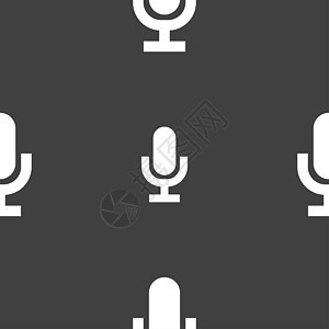 麦克风图标符号 灰色背景上的无缝图案工作室乐器音乐派对嗓音技术观众唱歌收音机娱乐图片