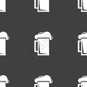 玻璃啤酒图标符号 灰色背景上的无缝图案泡沫小麦草稿液体包装酒精大麦酒吧酒杯餐厅图片