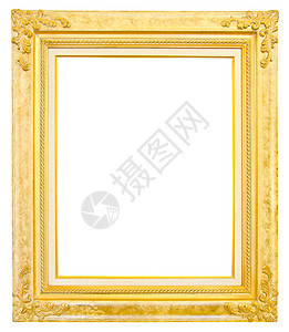 白色背景上孤立的古金框正方形展览风俗盒子框架画廊边界金属风格镜子图片