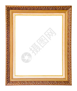 白色背景上孤立的古金框画廊艺术盒子风俗金子古董博物馆金属边缘镜子背景图片