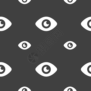 Eye 发布内容图标符号 灰色背景上的无缝模式图片