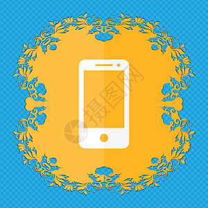 智能手机签名图标 支持符号 呼叫中心 蓝色抽象背景上的花卉平面设计 并为您的文本放置了位置插图创造力顾客咨询圆圈边界按钮质量框架图片