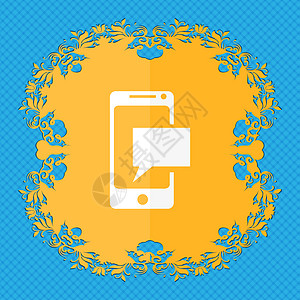 邮件图标 信封符号 消息短信标志 邮件导航按钮 蓝色抽象背景上的花卉平面设计 并为您的文本放置了位置创造力角落令牌徽章网络标签质图片
