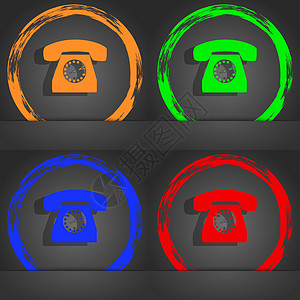 复古电话图标符号 时尚的现代风格 在橙色 绿色 蓝色 红色设计中图片