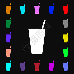 鸡尾酒图标符号 您的设计有许多多彩的符号果汁酒精薄荷派对稻草水果瓶子酒吧苏打玻璃图片