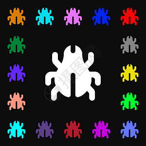 软件错误 病毒 消毒 甲虫图标标志 您设计的很多彩色符号图片