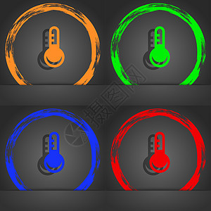 温度计 温度图标符号 时尚的现代风格 在橙色 绿色 蓝色 绿色设计图片