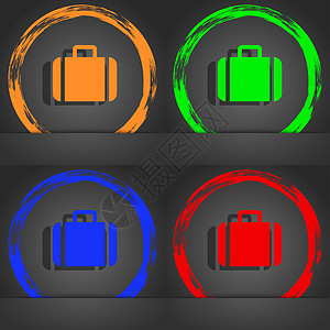 手提箱图标符号 时尚现代风格 在橙色 绿色 蓝色 绿色的设计中背景图片
