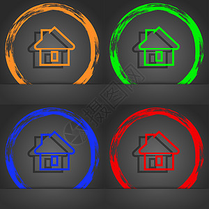 房屋图标符号 时尚现代风格 在橙色 绿色 蓝色 绿色的设计中菜单用户网站徽章角落令牌界面建筑质量房子图片
