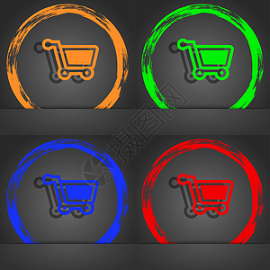 购物车图标符号 时尚的现代风格 在橙色 绿色 蓝色 绿色设计网络艺术互联网促销夹子篮子购物插图按钮横幅图片