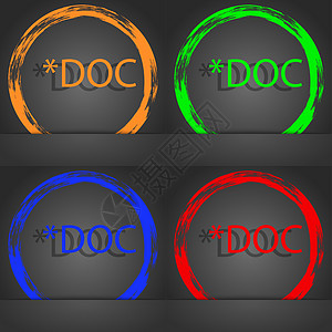 文件文档图标 下载文档按钮 Doc 文件扩展符号 时尚的现代风格 在橙色 绿色 蓝色 红色设计中图片